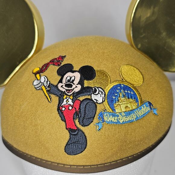 Disney World Mickey Mouse Ear Hat Happiest Celebration On Earth Gold Adult 2005 - Picture 3 of 6